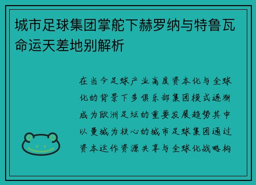 城市足球集团掌舵下赫罗纳与特鲁瓦命运天差地别解析 城市足球集团掌舵下赫罗纳与特鲁瓦命运天差地别解析